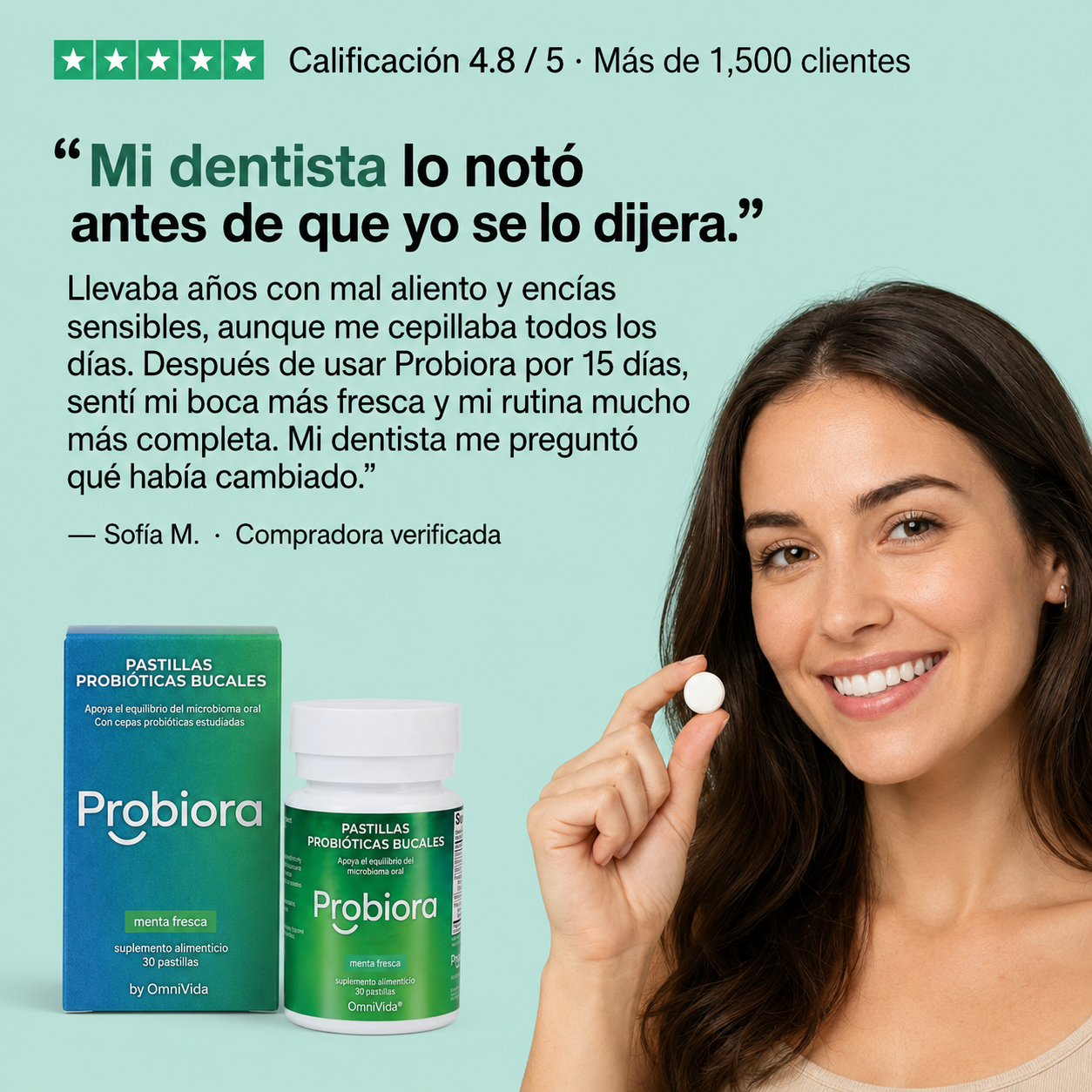 Probiora by OmniVida | Probiótico Bucal Diario para Aliento Fresco y Boca Equilibrada