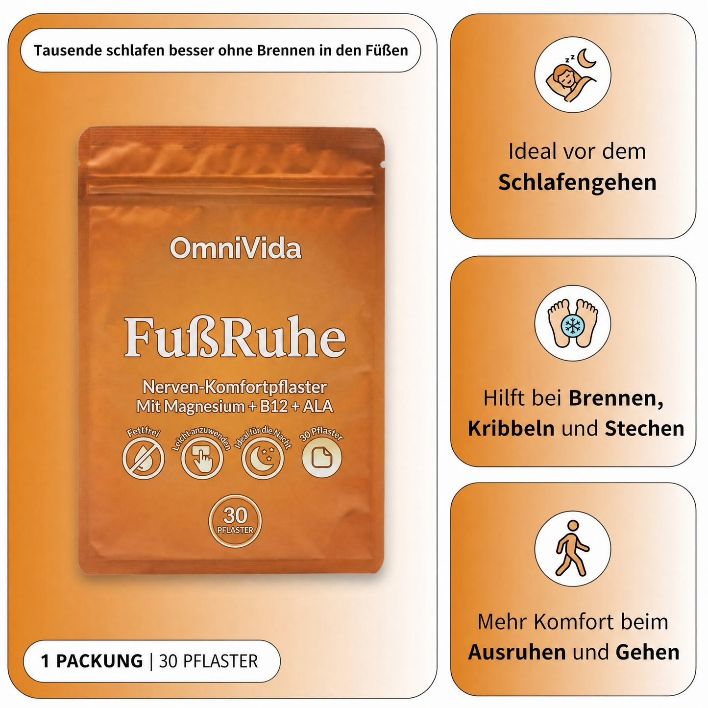 OmniVida FußRuhe™ – Nerven-Komfortpflaster gegen Brennen, Kribbeln und taube Füße