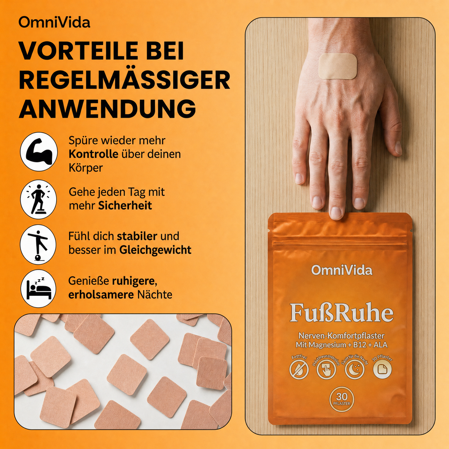 OmniVida FußRuhe™ – Nerven-Komfortpflaster gegen Brennen, Kribbeln und taube Füße
