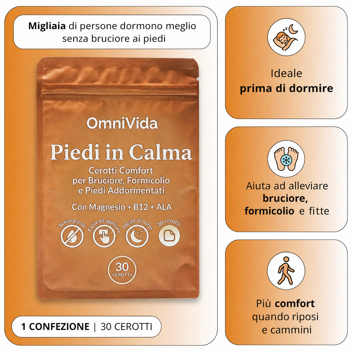 OmniVida Pies en Calma™ – Komfortpflaster gegen Brennen, Kribbeln und eingeschlafene Füße