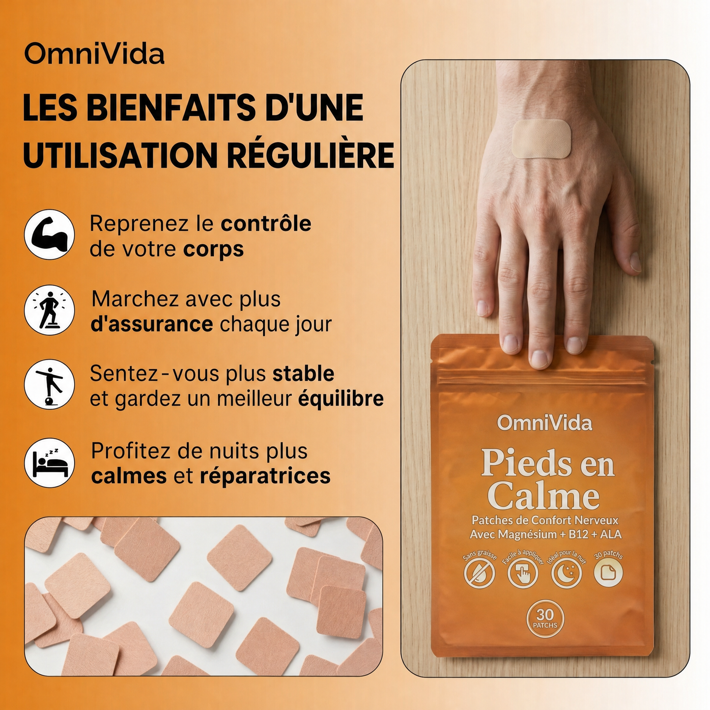OmniVida Pies en Calma™ – Komfortpflaster gegen Brennen, Kribbeln und eingeschlafene Füße