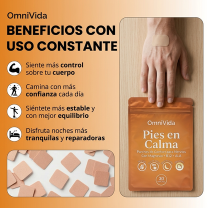 OmniVida Pies en Calma™ – Parches de Confort para Ardor, Hormigueo y Pies Dormidos