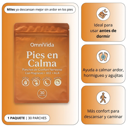 OmniVida Pies en Calma™ – Parches de Confort para Ardor, Hormigueo y Pies Dormidos